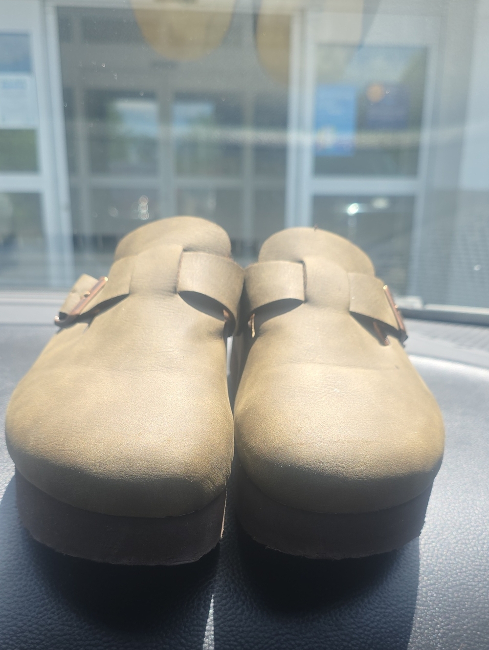 Olive Green Slip-On Clogs with Buckle